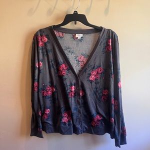 Gorgeous rose print lightweight cardigan.  Lularoe.  Charcoal. Beautiful.